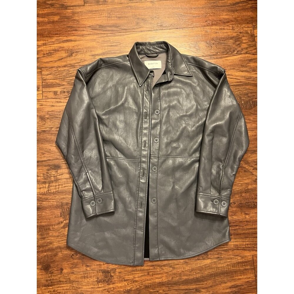Aritzia Babaton Gray Small Vegan Leather Pelli Hip Shirt Jacket
